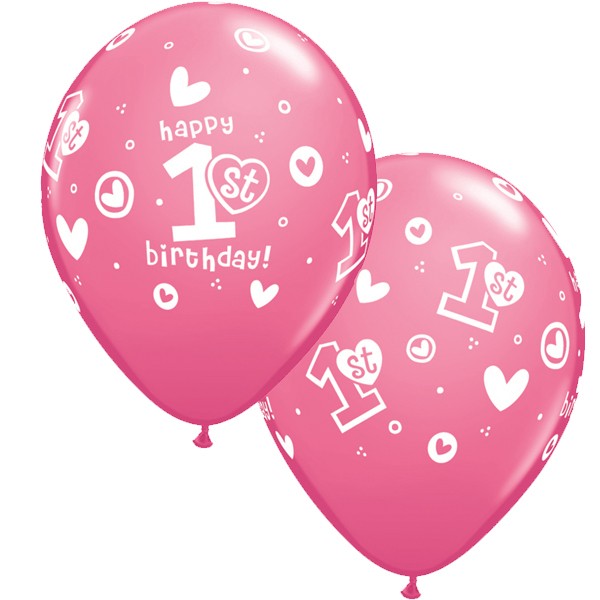 1st Birthday Circle Hearts - Girl 11 inch